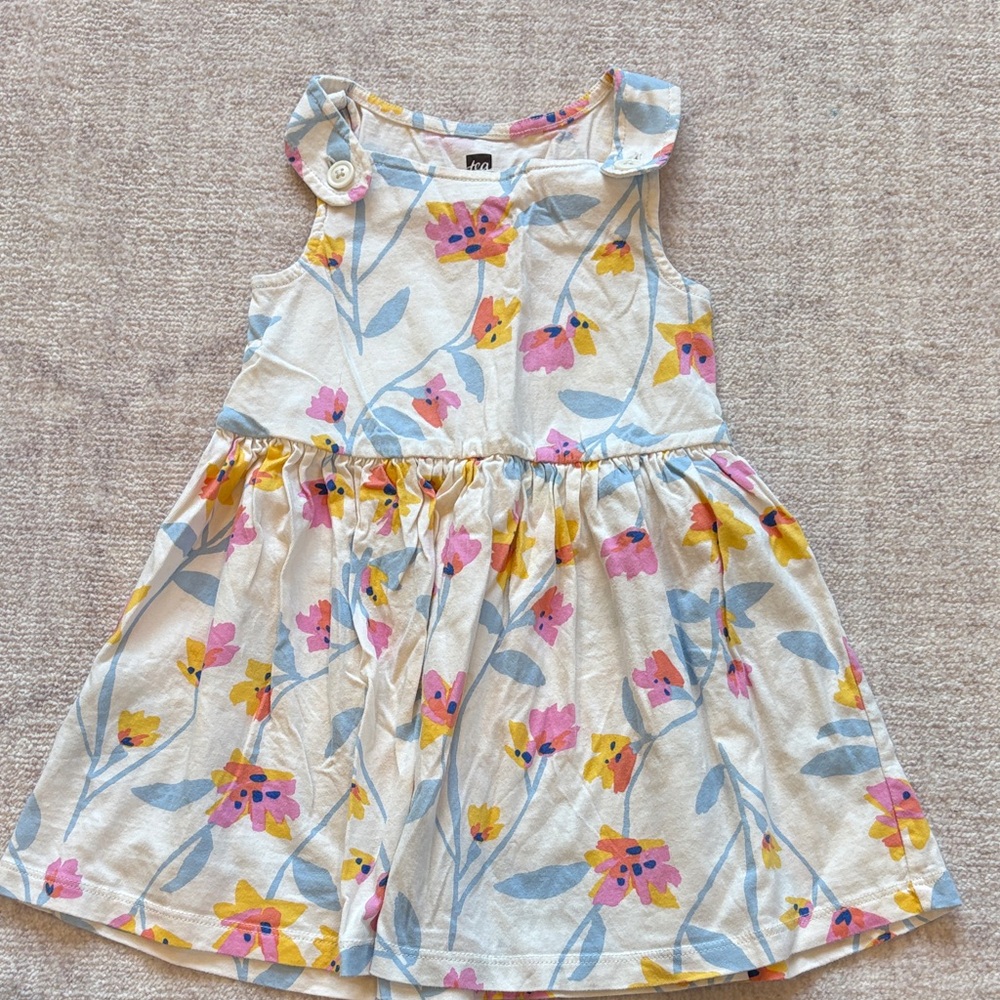 Tea Collection White Dress with Pink & Yellow Floral Print